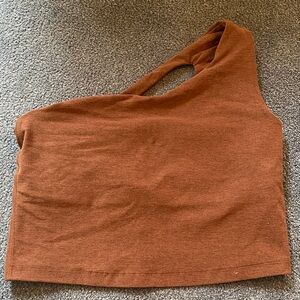 Beyond Yoga Spacedye Bold Mocha The Bold Shoulder One-Shoulder Crop Top